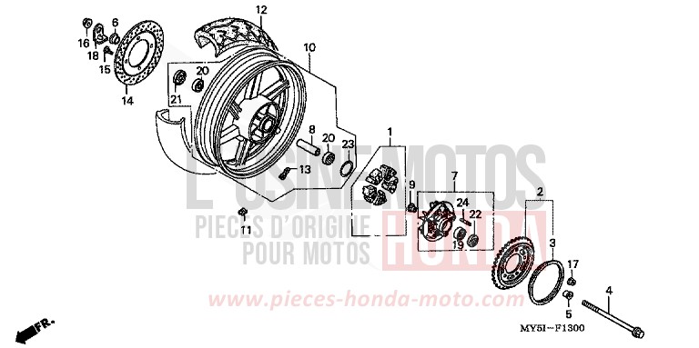 HINTERRAD von CB1300 Super Bold'or ABS MOODY BLUE METALLIC (PB296) von 2002